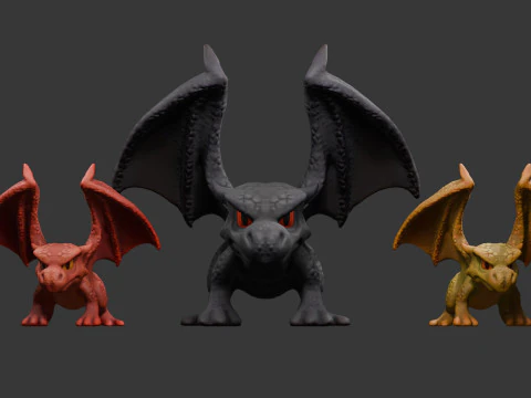 Stylized Dragon Game Ready with 3 Texture Variations 3D Model