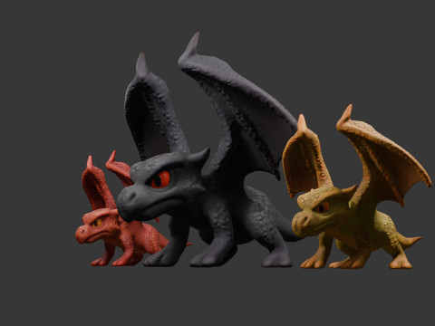 3 つのテクスチャ バリエーションを備えた様式化されたドラゴン ゲームに対応 3Dモデル