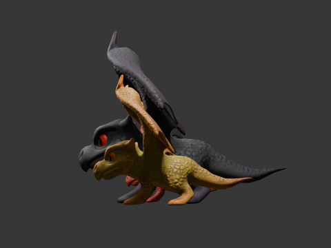 3 つのテクスチャ バリエーションを備えた様式化されたドラゴン ゲームに対応 3Dモデル