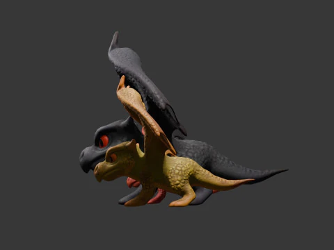 Stylized Dragon Game Ready with 3 Texture Variations 3D Model