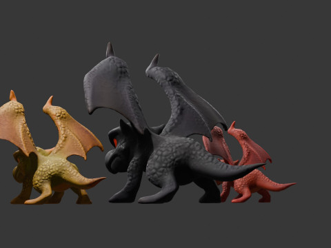 3 つのテクスチャ バリエーションを備えた様式化されたドラゴン ゲームに対応 3Dモデル