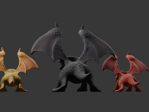 3 つのテクスチャ バリエーションを備えた様式化されたドラゴン ゲームに対応 3Dモデル