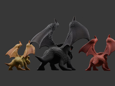 3 つのテクスチャ バリエーションを備えた様式化されたドラゴン ゲームに対応 3Dモデル