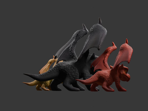 3 つのテクスチャ バリエーションを備えた様式化されたドラゴン ゲームに対応 3Dモデル