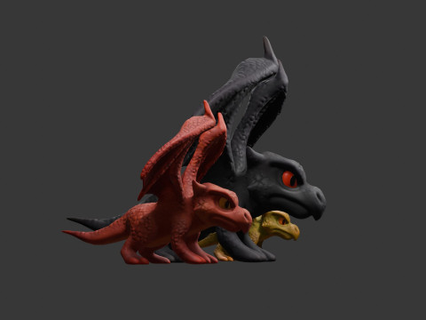 3 つのテクスチャ バリエーションを備えた様式化されたドラゴン ゲームに対応 3Dモデル