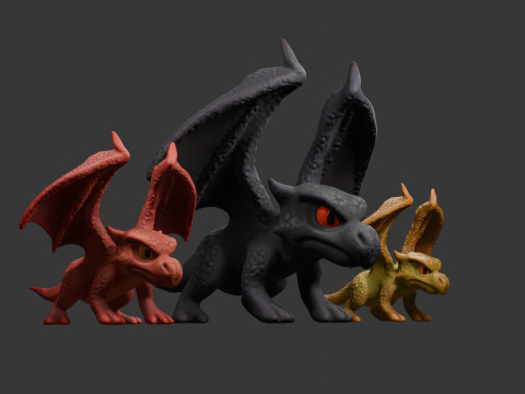 3 つのテクスチャ バリエーションを備えた様式化されたドラゴン ゲームに対応 3Dモデル