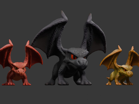 3 つのテクスチャ バリエーションを備えた様式化されたドラゴン ゲームに対応 3Dモデル