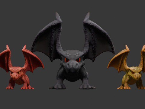 3 つのテクスチャ バリエーションを備えた様式化されたドラゴン ゲームに対応 3Dモデル