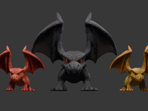 Stylized Dragon Game Ready with 3 Texture Variations 3D Model