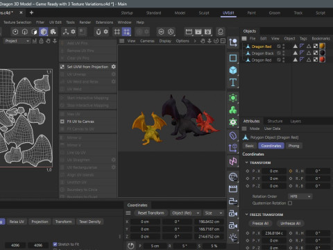 3 つのテクスチャ バリエーションを備えた様式化されたドラゴン ゲームに対応 3Dモデル