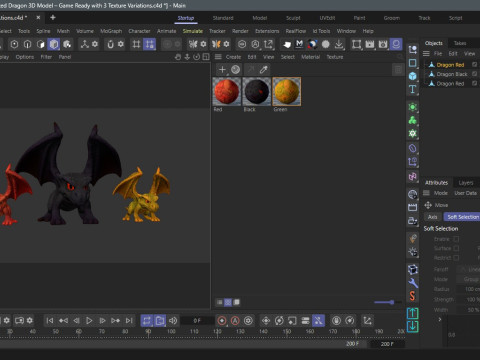 3 つのテクスチャ バリエーションを備えた様式化されたドラゴン ゲームに対応 3Dモデル