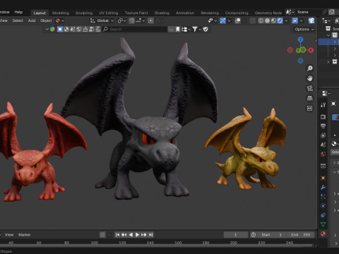 3 つのテクスチャ バリエーションを備えた様式化されたドラゴン ゲームに対応 3Dモデル