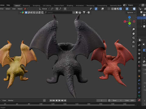3 つのテクスチャ バリエーションを備えた様式化されたドラゴン ゲームに対応 3Dモデル