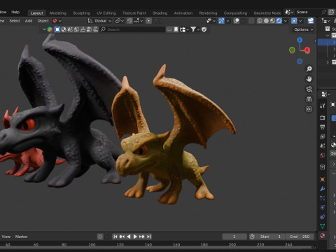 3 つのテクスチャ バリエーションを備えた様式化されたドラゴン ゲームに対応 3Dモデル