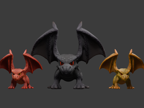 3 つのテクスチャ バリエーションを備えた様式化されたドラゴン ゲームに対応 3Dモデル