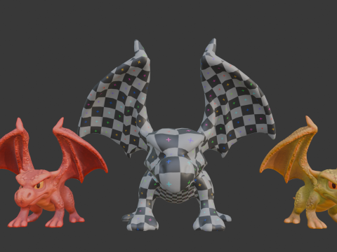 3 つのテクスチャ バリエーションを備えた様式化されたドラゴン ゲームに対応 3Dモデル