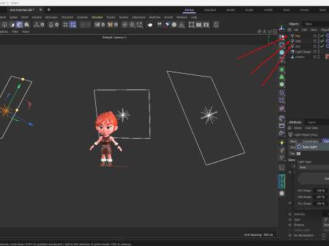 ワンクリックでの Cinema 4D 自動 3 ポイント ライティング用の簡単なライト スクリプト 3Dモデル