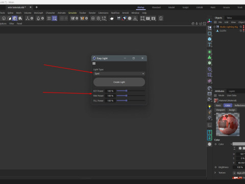 ワンクリックでの Cinema 4D 自動 3 ポイント ライティング用の簡単なライト スクリプト 3Dモデル