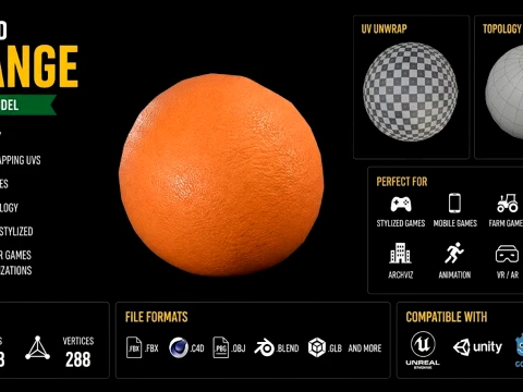 Stylized Orange Low-Poly 3D Model
