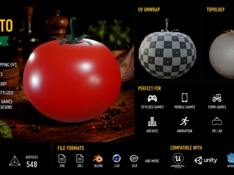 Stylized Tomato Low Poly 3D Model
