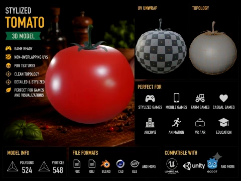 Tomate stylis&eacute;e Low Poly Modèle 3D