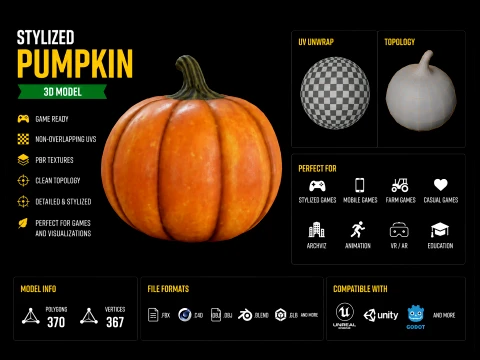 Asset PBR zucca stilizzata Modello 3D