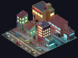 pack ville low poly Modèle 3D