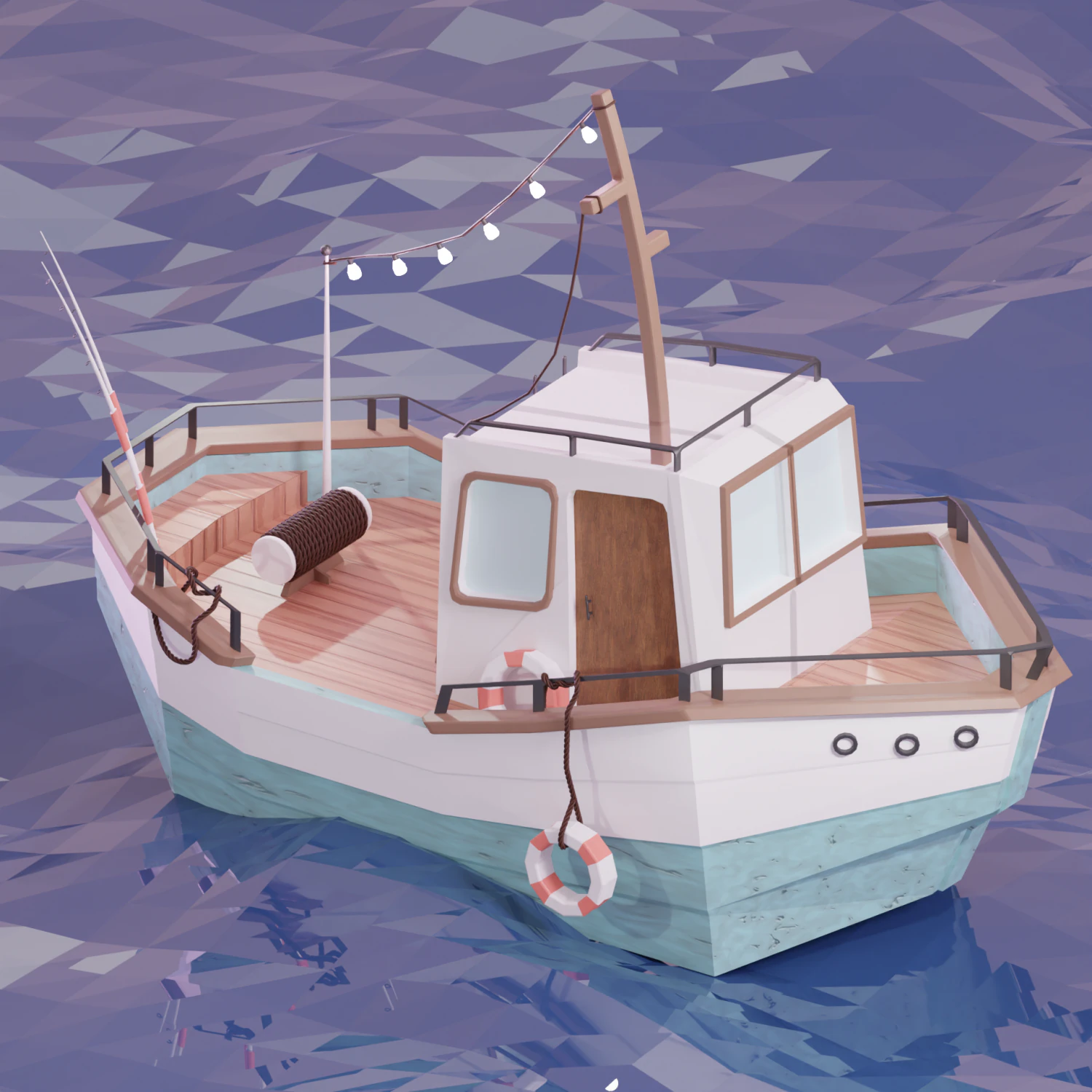 Low poly boat 3D Model .c4d .max .obj .3ds .fbx .stl .blend