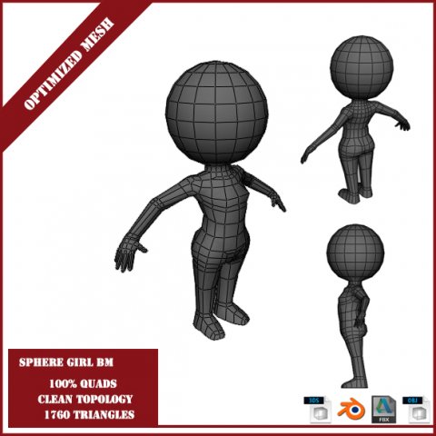 sphere girl base mesh 3D 模型 .c4d .max .obj .3ds .fbx .stl .blend 