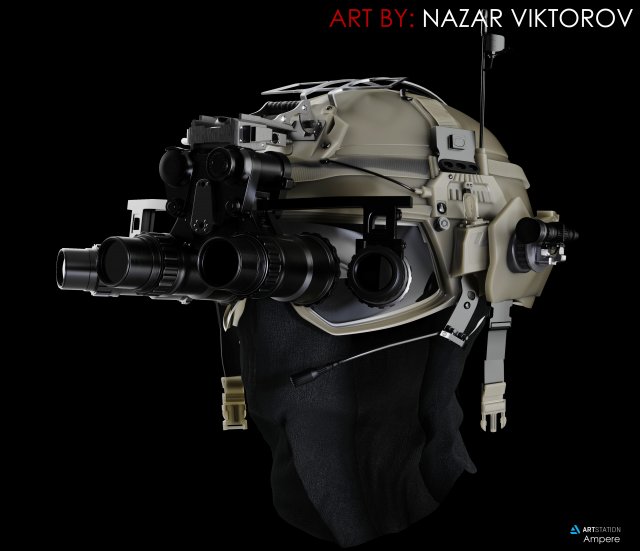 military helmet with night vision device Modelo 3D .c4d .max .obj .3ds .fbx .stl .blend 