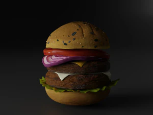 dubbele cheeseburger met salade tomaat ui en cheddar 3D Model
