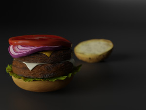 double cheesburger with salad tomato onion and cheddar 3D Model