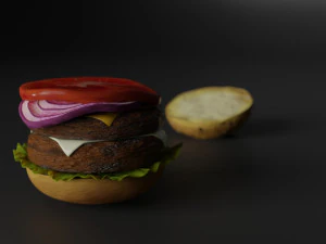 double cheesburger with salad tomato onion and cheddar 3D Model