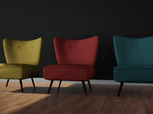 Sofa &ndash; ein Einsitzer-Sofa in Rot, Gelb und Cyan, Low-Poly 3D Modell