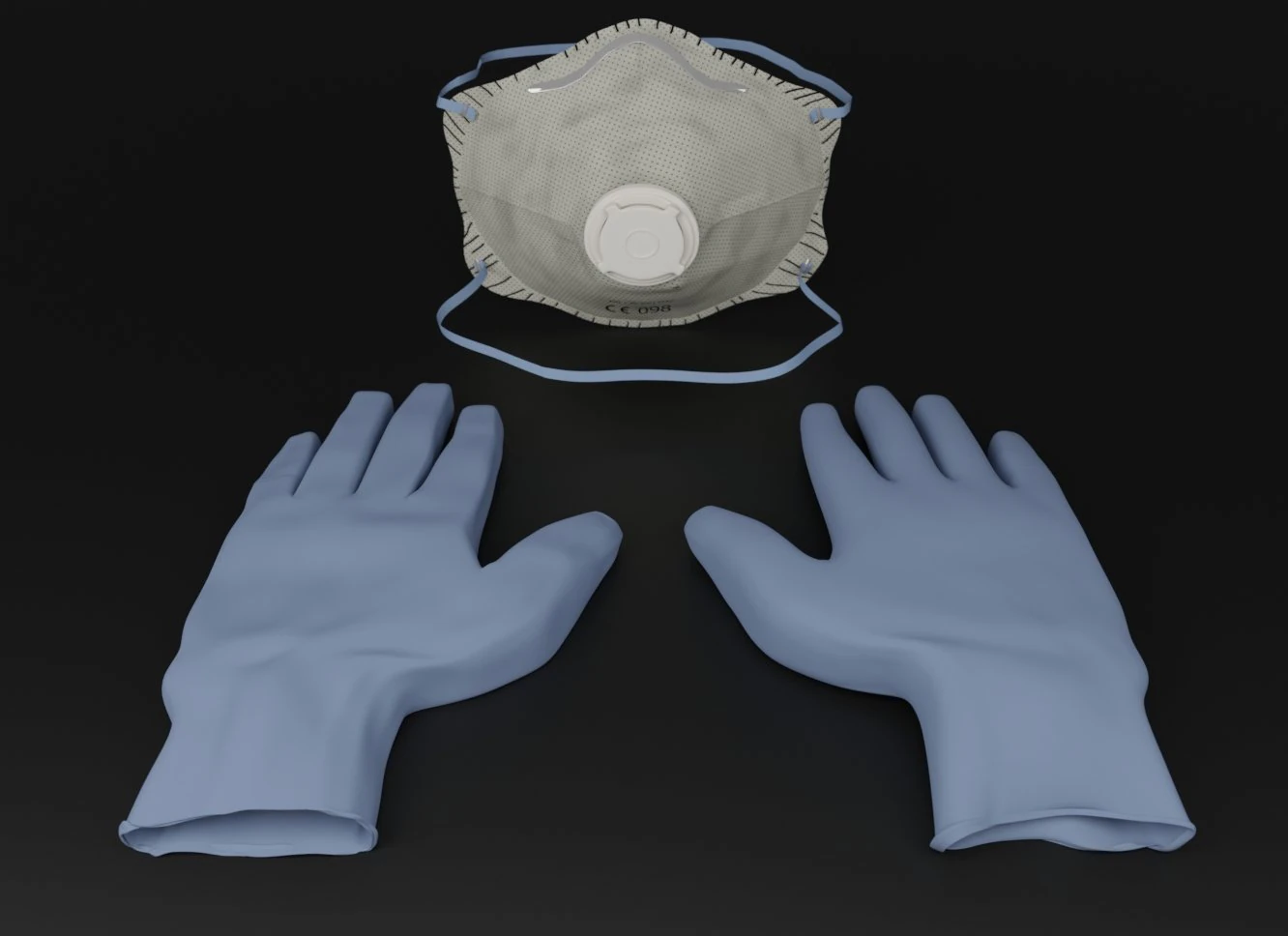 tıbbi eldivenler ve ffp2 koruma maskesi - koronavir&uuml;s kiti 3D Model .c4d .max .obj .3ds .fbx .stl .blend 