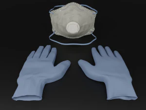 медицинские перчатки и защитная маска ffp2 - комплект от коронавируса 3D Модель