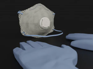 tıbbi eldivenler ve ffp2 koruma maskesi - koronavir&uuml;s kiti 3D Model
