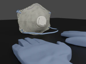 tıbbi eldivenler ve ffp2 koruma maskesi - koronavir&uuml;s kiti 3D Model