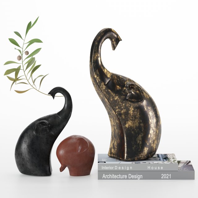 elephant figurines decor Modelo 3D .c4d .max .obj .3ds .fbx .stl .blend 