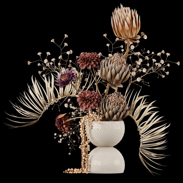 Dried Flowers in Vase 3D Модель .c4d .max .obj .3ds .fbx .stl .blend 