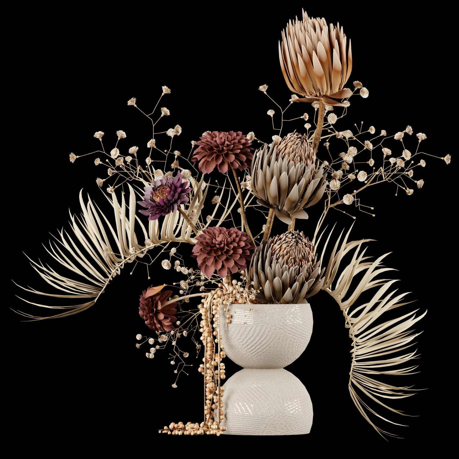 Dried Flowers in Vase 3D Model .c4d .max .obj .3ds .fbx .stl .blend 