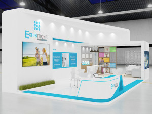 exhibition stand three sides open stall Modelo 3D