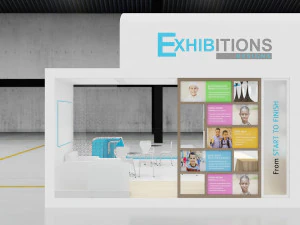 estande de exposi&ccedil;&atilde;o tr&ecirc;s lados tenda aberta Modelo 3D