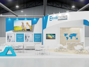 estande de exposi&ccedil;&atilde;o tr&ecirc;s lados tenda aberta Modelo 3D
