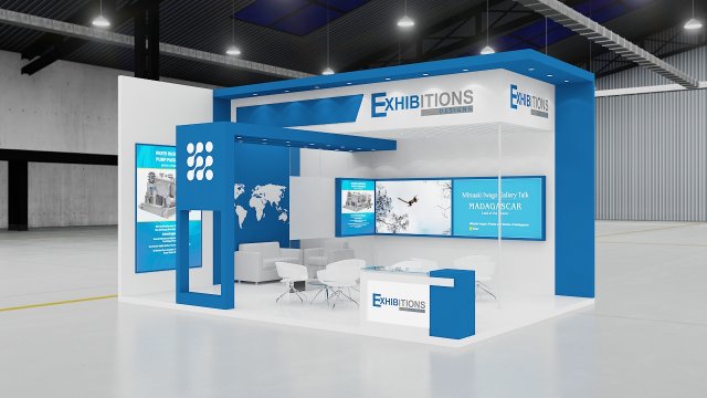 exhibition stand two sides open stall 3D 모델 .c4d .max .obj .3ds .fbx .stl .blend 