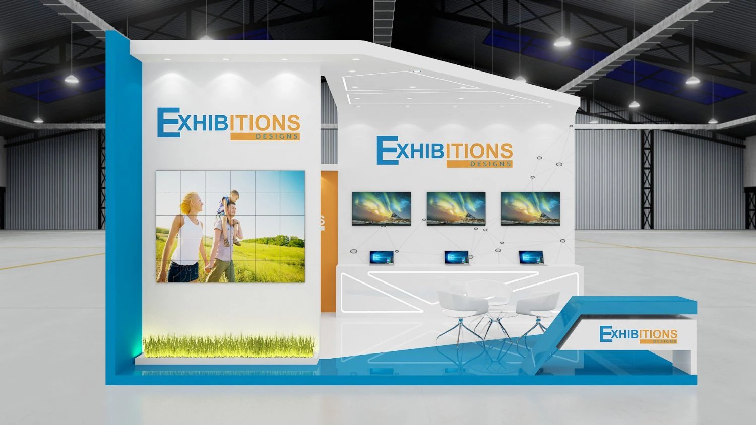 exhibition stand two sides open stall 3D Model .c4d .max .obj .3ds .fbx .stl .blend 