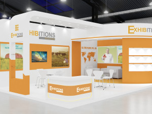 exhibition stand two sides open stall Modelo 3D