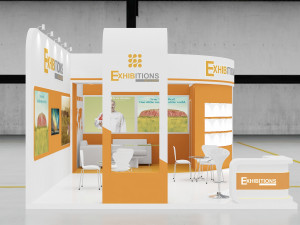 exhibition stand two sides open stall Modelo 3D