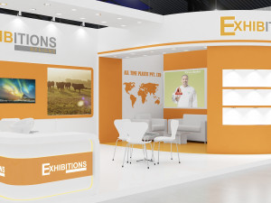 exhibition stand two sides open stall Modelo 3D