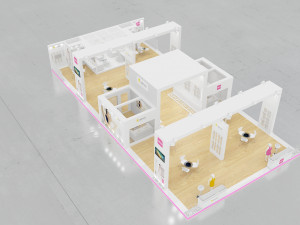 exhibition stand three sides open stall 3D 模型